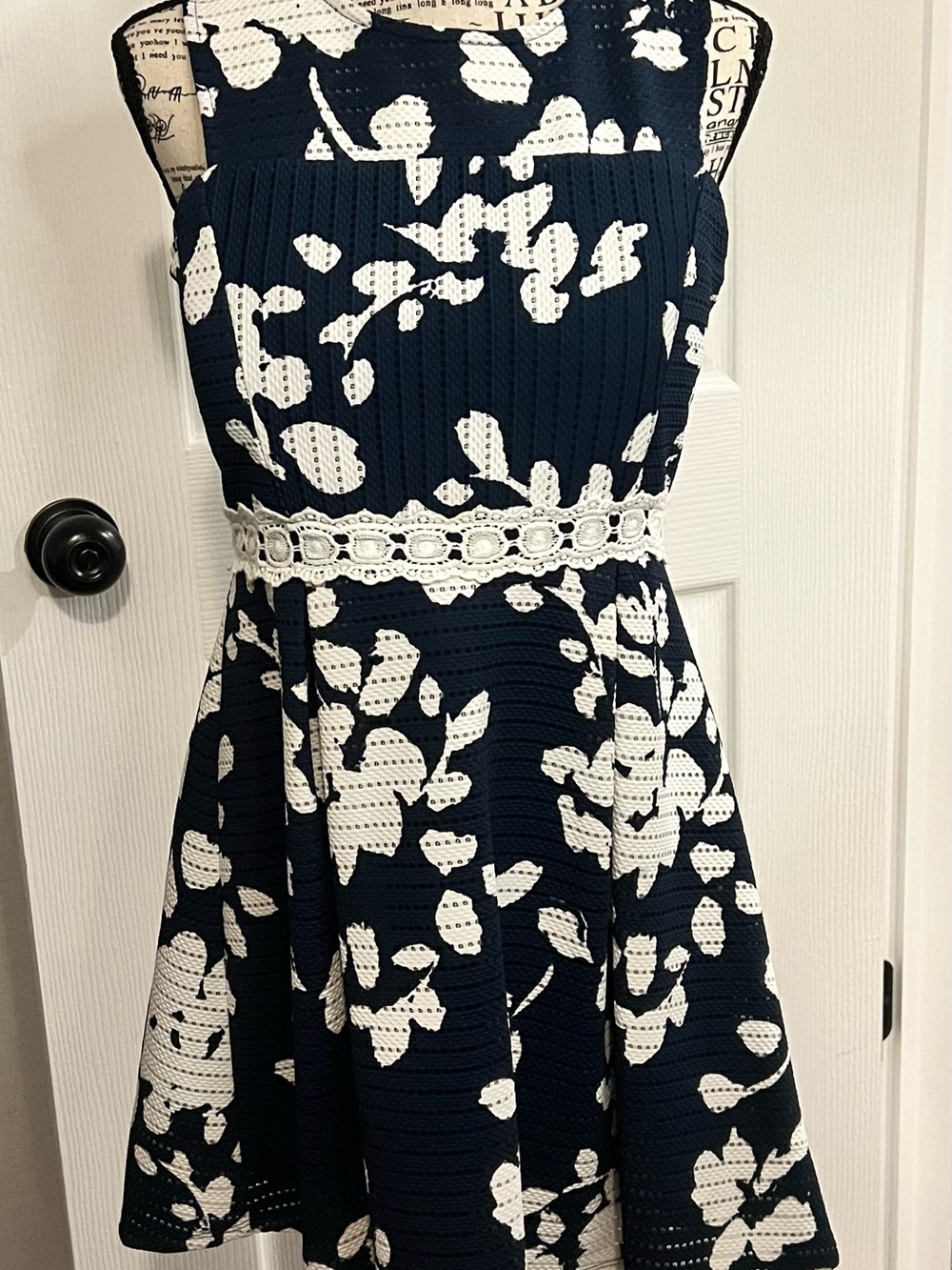 Monteau Navy and White Floral Fit-and-Flare Dress